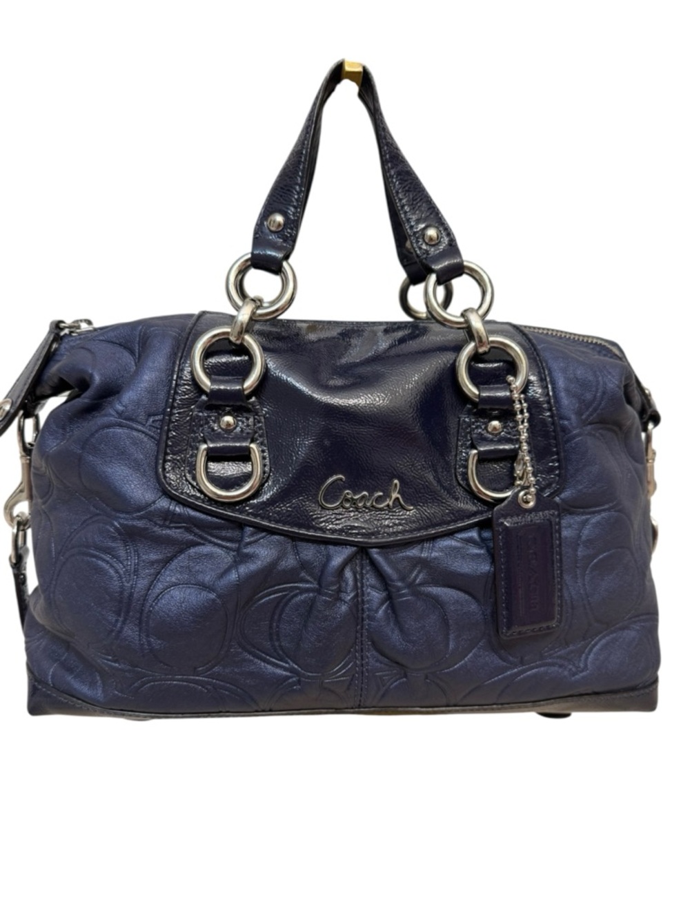 Coach Navy Embossed Leather Satchel with Silver Hardware - GORGEOUS Bag